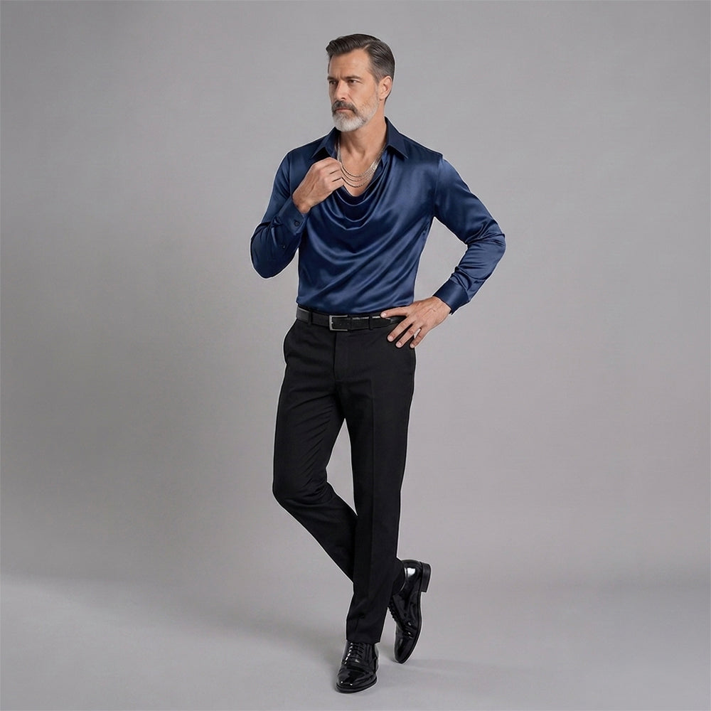 Men's Solid-Color, Minimalist Shirt-Collar Top
