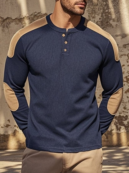 Men's Casual Retro Casual Colorblock Long Sleeve Henley Shirt