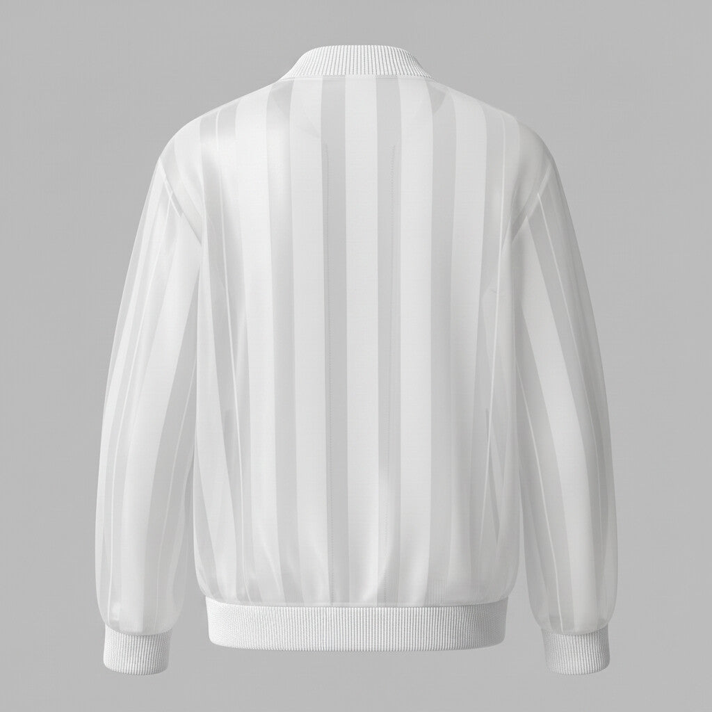 Men's Stylish White Organza Semi-Sheer Striped Zip-Up Jacket