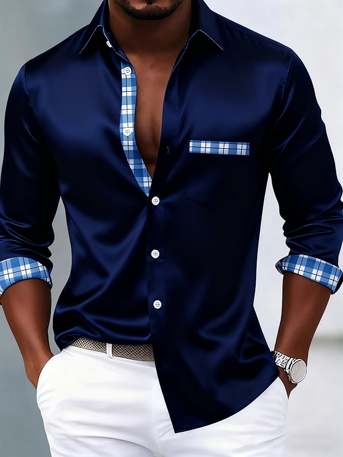 Men's Fashionable Business Luxury Contrasting Color Design Printed Long-Sleeved Shirt
