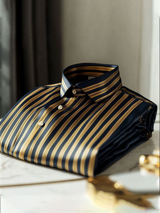 Men's Deluxe Business Striped Lapel Short Sleeve Shirt