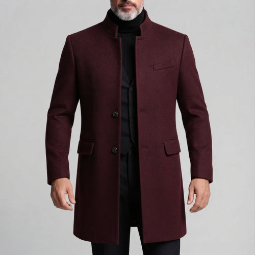 Men's Smart Casual Solid Stand Collar Single Breasted Long Sleeve Mid Length Woolen Coat