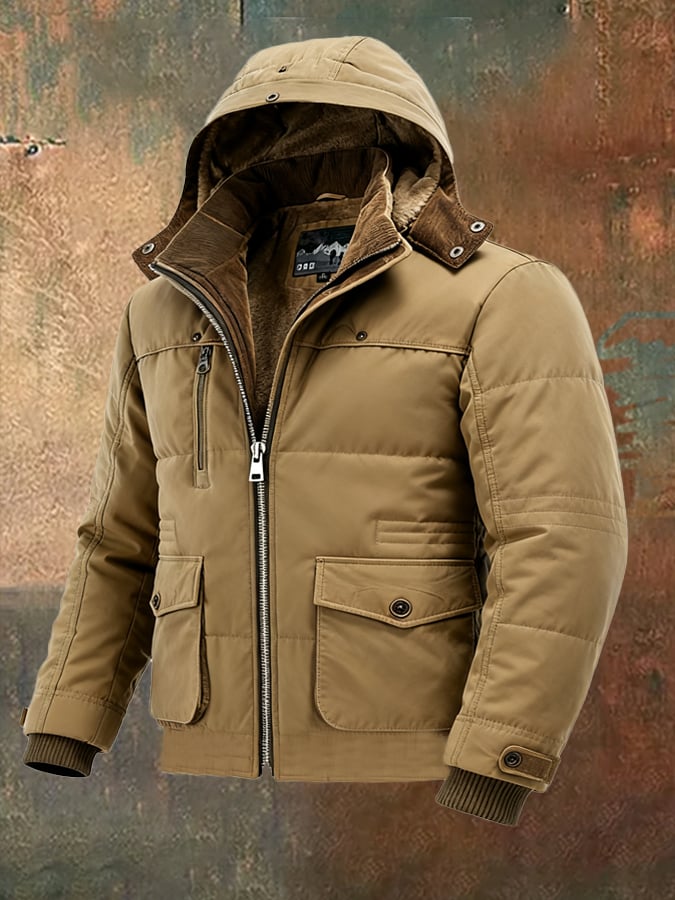 Men's Vintage Washed Cotton Plus Velvet Warm Outdoor Jacket