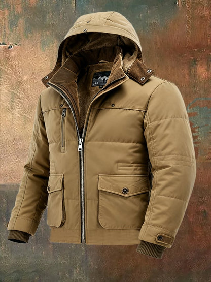 Men's Vintage Washed Cotton Plus Velvet Warm Outdoor Jacket