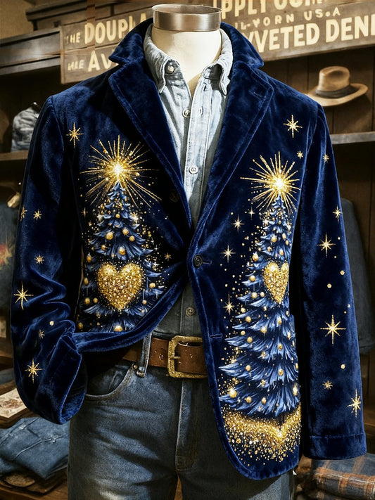 Men's Corduroy Heart Christmas Tree Lapel Suit Jacket