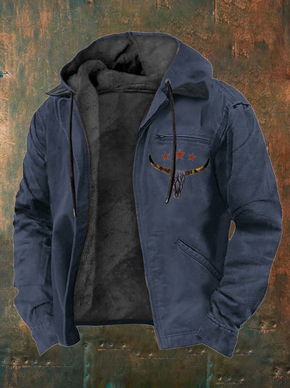 Men's Western Style Vintage Yak Plush Multi-Pocket Jacket