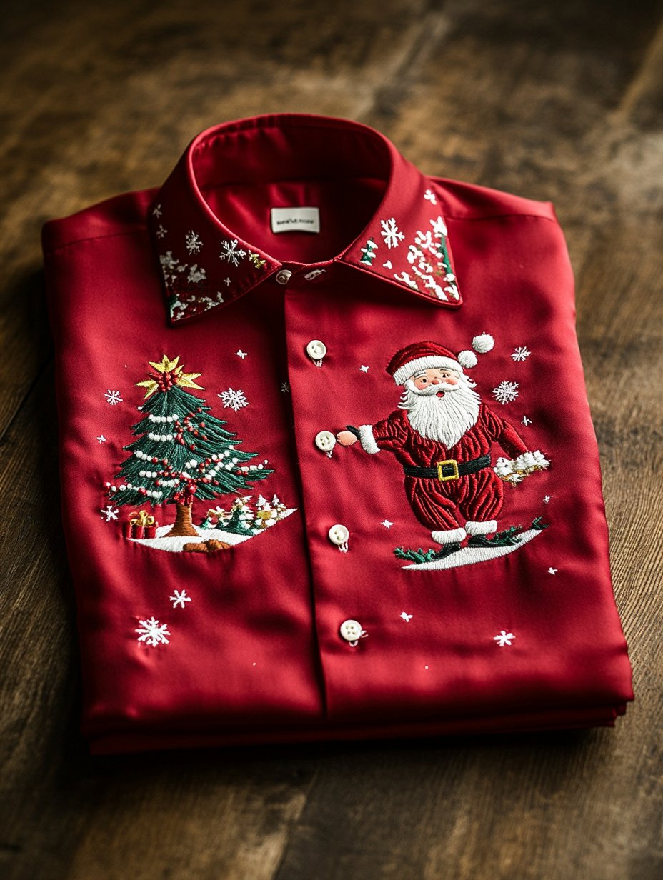 Men's Business Vintage Santa Claus Print Long Sleeve Shirt