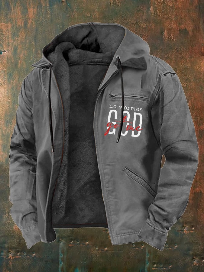 Men's Faith in God Multi-Pocket Fleece Jacket in Multicolor