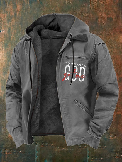 Men's Faith in God Multi-Pocket Fleece Jacket in Multicolor