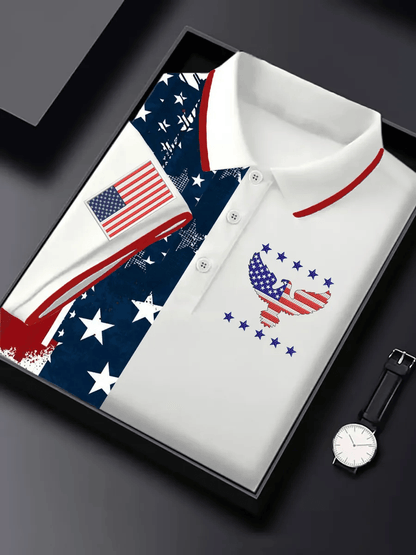 Men's Retro Independence Day Eagle Print Polo Shirt