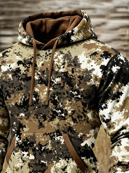 Men's Retro Distressed Color Block Camouflage Print Casual Long Sleeve Sweatshirt