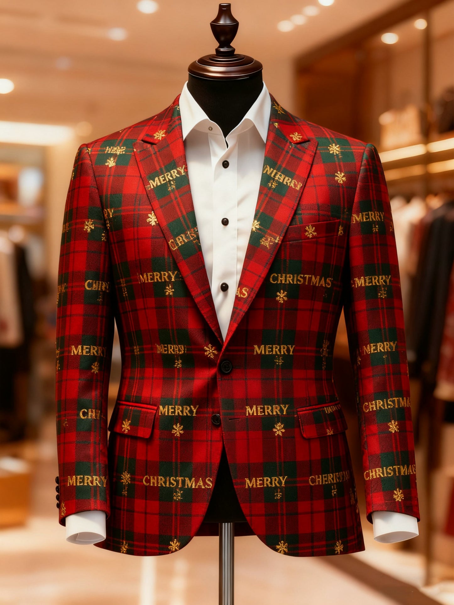 Men's Merry Christmas Reindeer Snowflake Santa Casual Print Notch Lapel Blazers