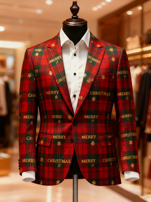 Men's Merry Christmas Reindeer Snowflake Santa Casual Print Notch Lapel Blazers
