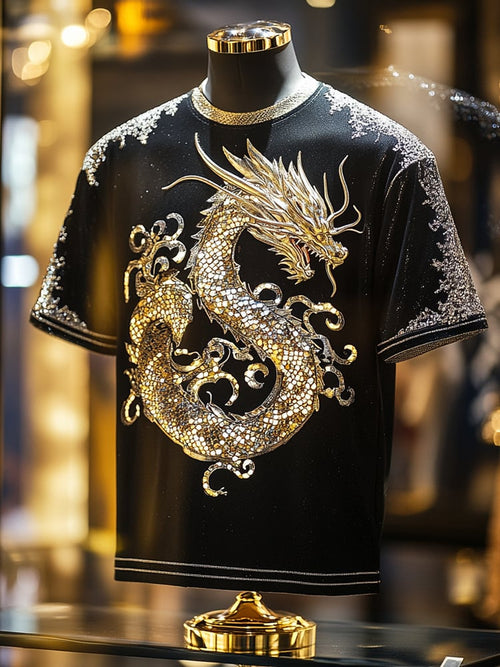 Men's Business Dragon Print Short Sleeve T-Shirt