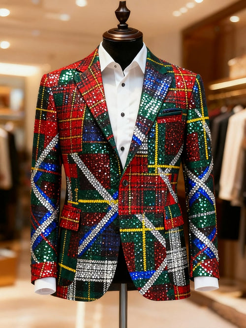 Men's Christmas Casual Print Large Pocket Blazers