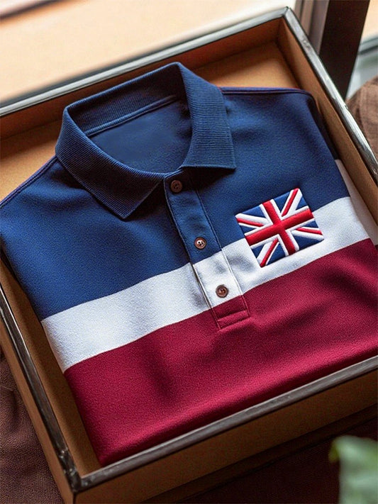 Men's Business Casual Union Jack Button Short Sleeve Polo Shirt