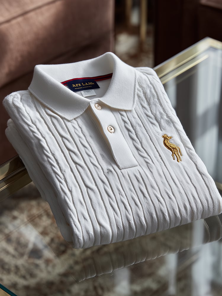Men's Check Business Casual Short Sleeve Ribbed Knitting Polo Shirt