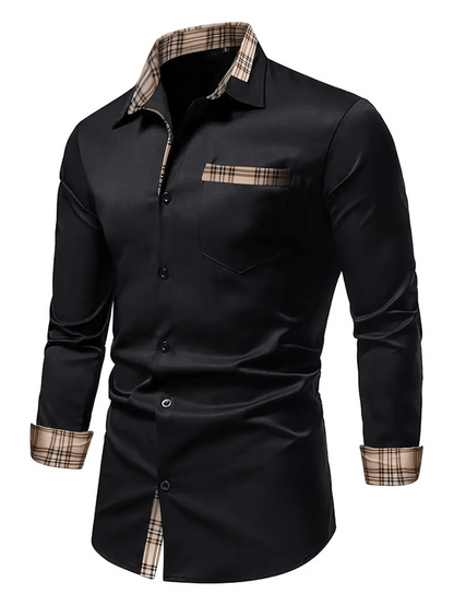 Men's Vintage Business Casual Printed Satin Long Sleeve Shirt