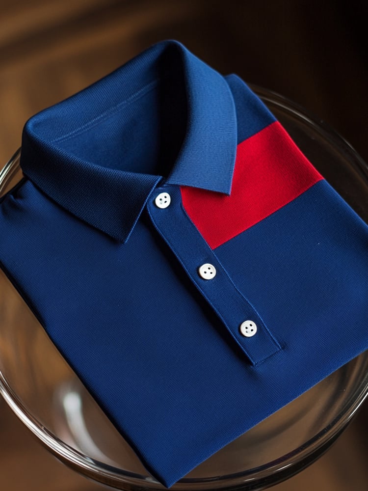 Men's Business Casual Color Block Button Short Sleeve Polo Shirt