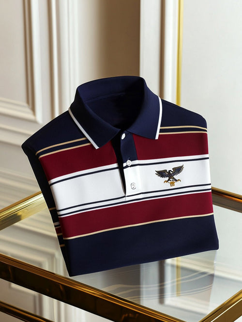 Men's Business Casual Independence Day Striped Button Short Sleeve Pol