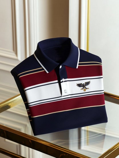 Men's Business Casual Independence Day Striped Button Short Sleeve Pol