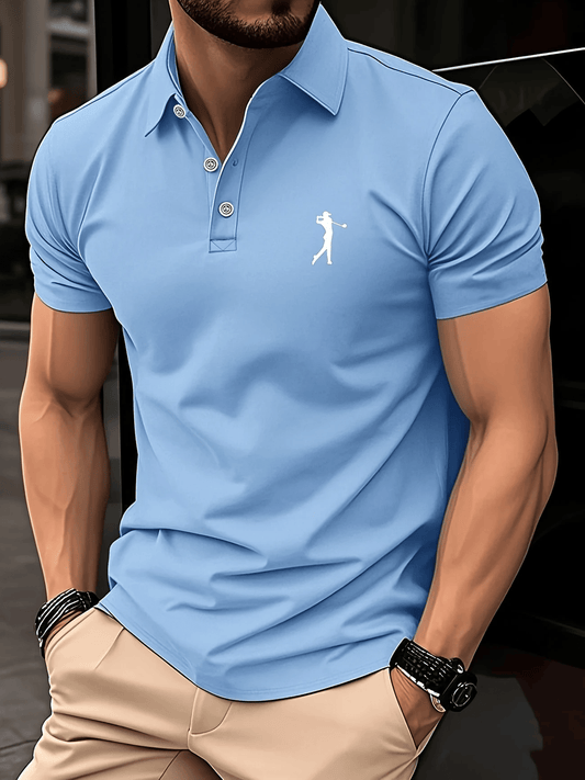 Men's Business Logo Button-Down Short Sleeve Polo Shirt