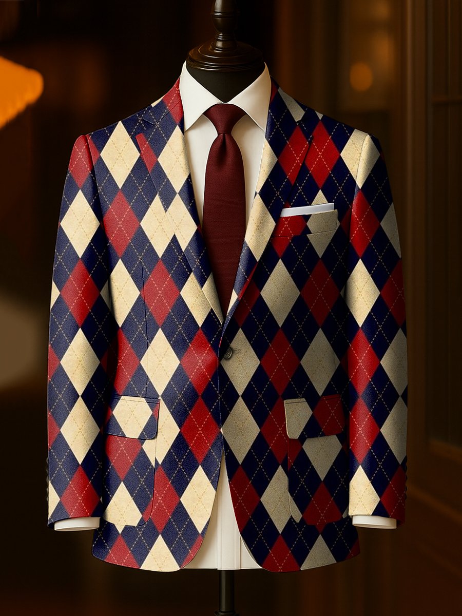 Men's Business Casual Large Pocket Plaid Blazers