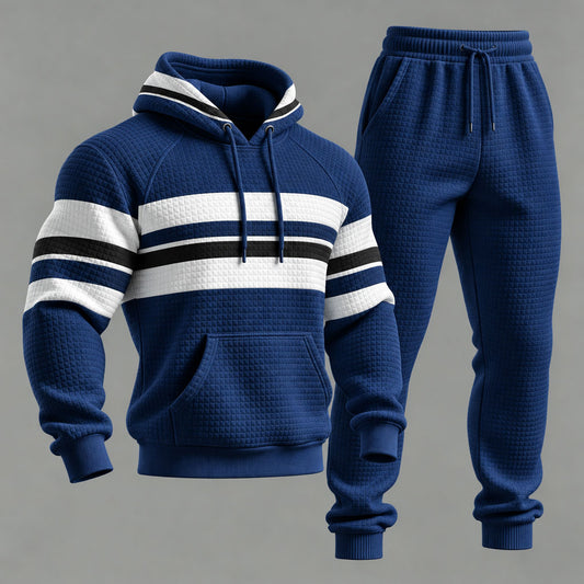 Men's Striped Print Hooded Sweatshirt and Sweatpants Set