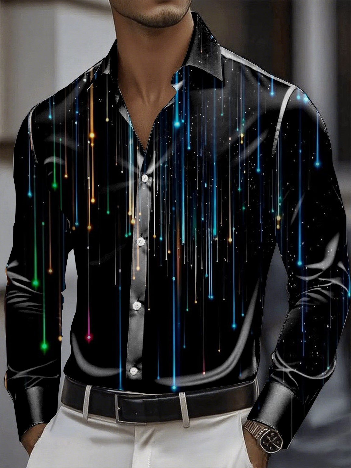Men's Satin Luxe Long Sleeve Button Down Shirt