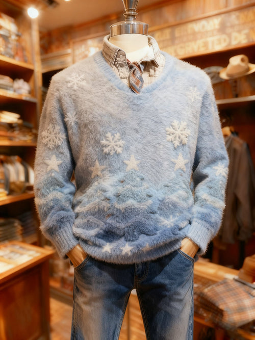 Men's Crew Neck Holiday Print Knit Sweater