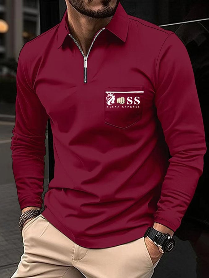 Men's Sports Casual Slim Fit Long Sleeve Polo Shirt