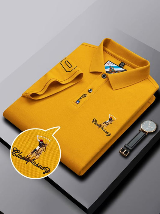 Men's Business Casual Logo Button Short Sleeve Polo Shirt