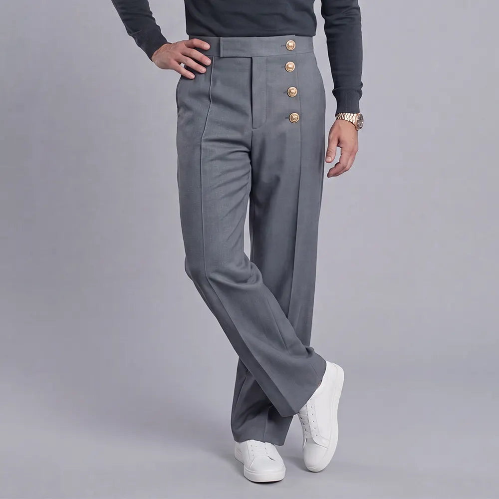 Men's Loose-Fit, High-Waisted, Wide-Leg, Single-Breasted Dress Pants