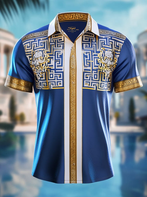 Men's Satin Luxe Print Short Sleeve Button Shirt