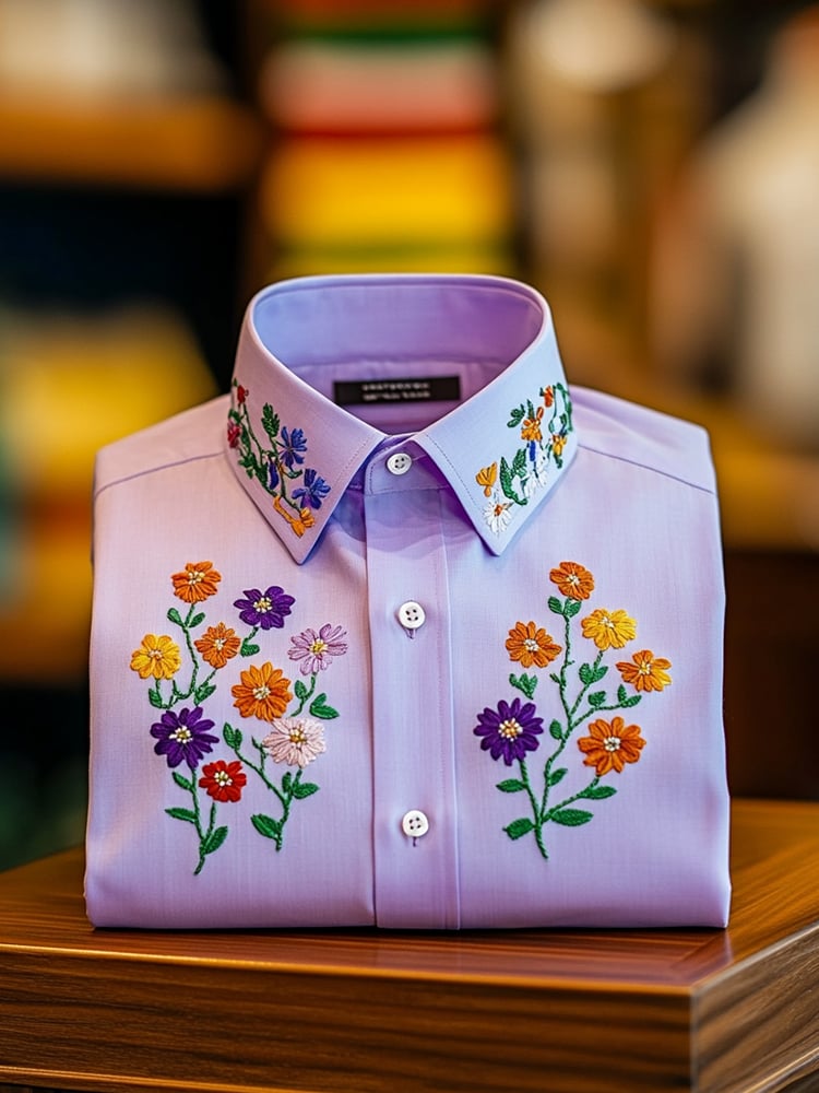 Men's Business Casual Floral Lapel Short Sleeve Shirt
