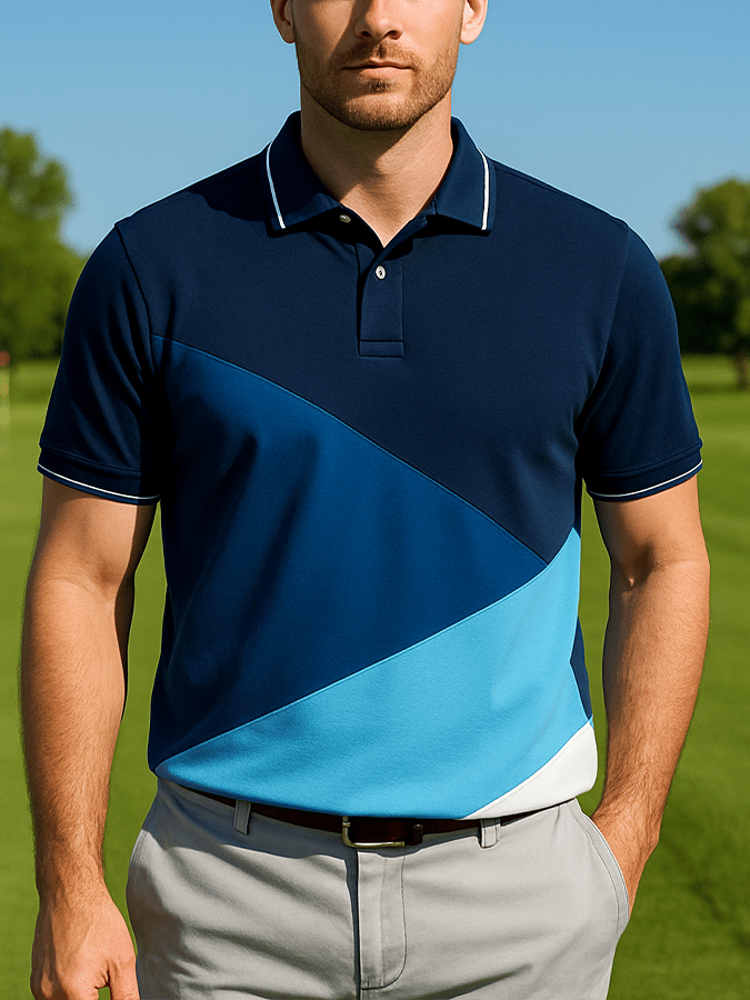 Men's basic daily casual stitching sports contrast color short-sleeved