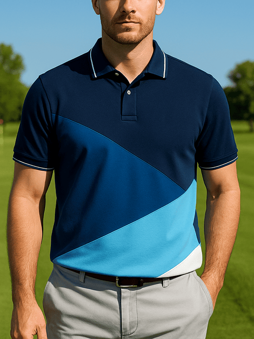 Men's basic daily casual stitching sports contrast color short-sleeved