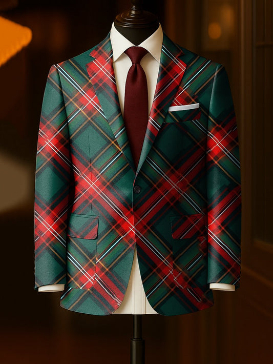 Men's Business Casual Large Pocket Notch Lapel Print Blazers