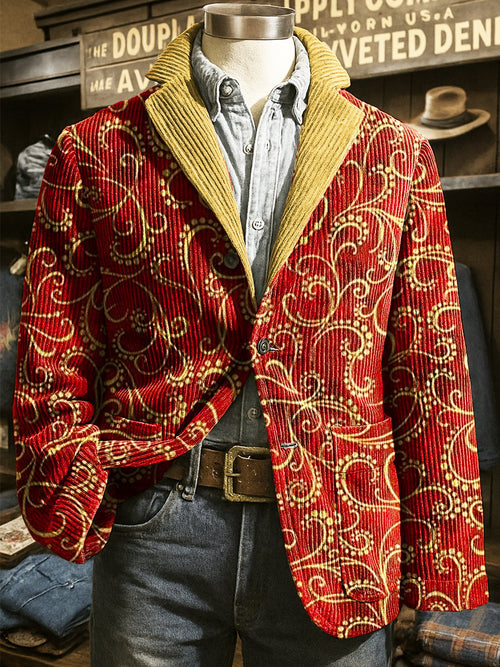 Men's Corduroy Christmas Paisley Lapel Blazer