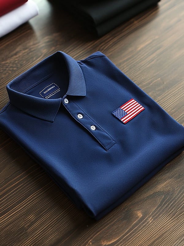 Men's Classic Business Flag Independence Day Short Sleeve Polo Shirt