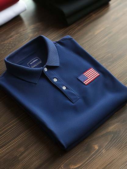 Men's Classic Business Flag Independence Day Short Sleeve Polo Shirt