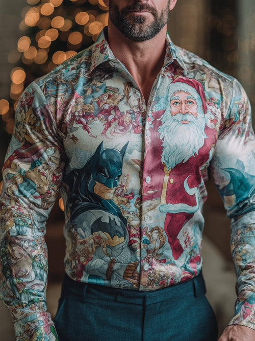 Men's Business Christmas Print Long Sleeve Shirt
