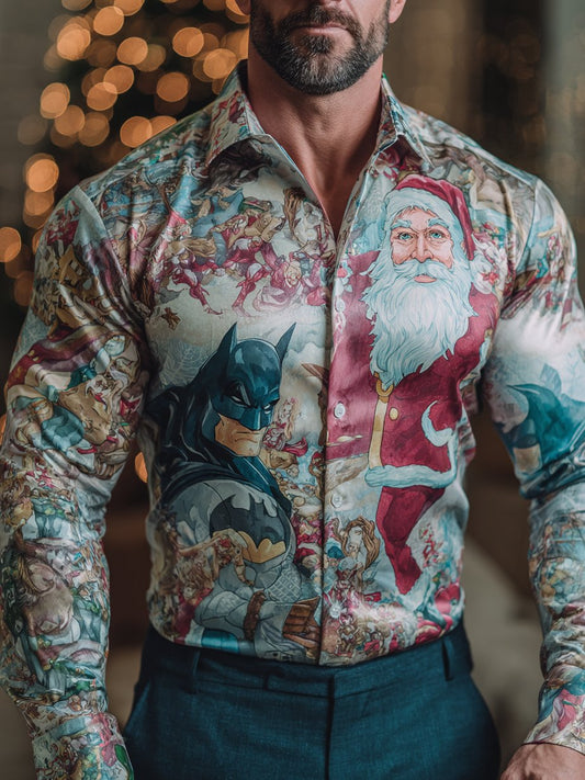 Men's Business Christmas Print Long Sleeve Shirt