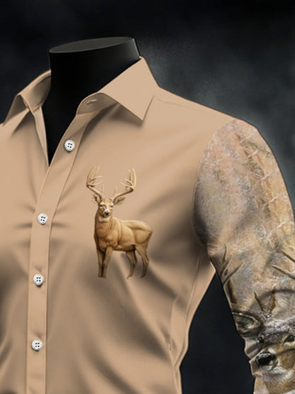 Men's Casual Simple Camouflage Elk Western Style Shirt