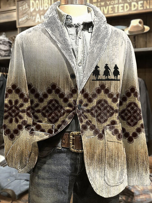 Men'S Retro Western Style Print Casual Blazer