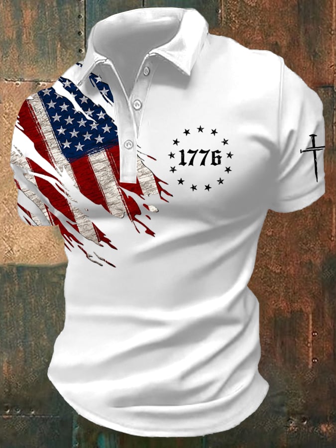 Men's Independence Day Faith Cross Printed Casual POLO Shirt