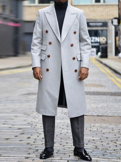Men's Slim Fit Business Casual Double Breasted Solid Color Peacoat