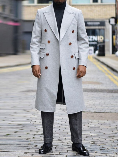 Men's Slim Fit Business Casual Double Breasted Solid Color Peacoat