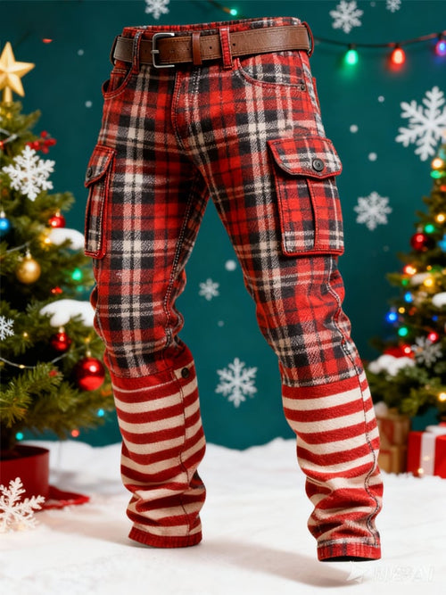 Men's plaid pocket Christmas cargo pants