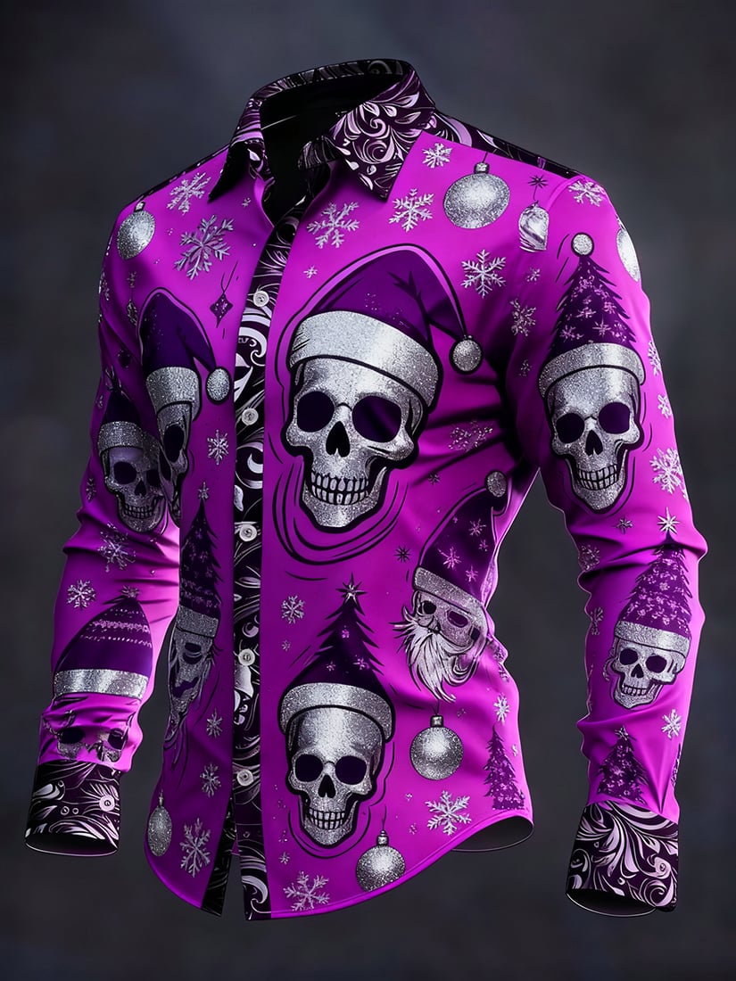 Men's Vintage Skull Christmas Party Long Sleeve Shirt